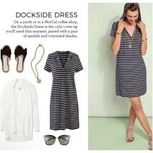 Cabi Dockside Hooded Navy White Striped Dress Coverup Size Sm 5409 Beachy